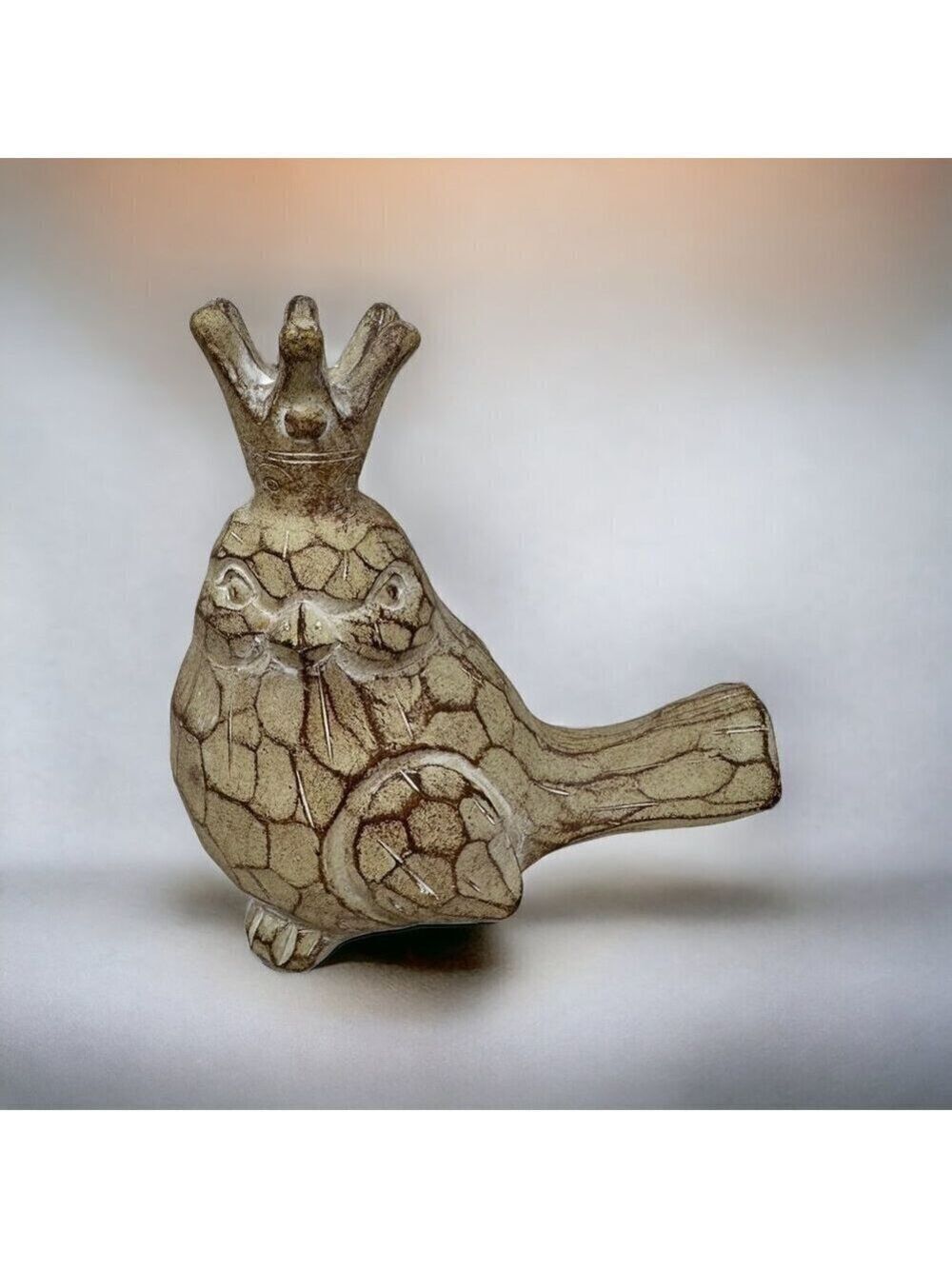 Royal Bird Crown Figurine 6in  Shelf Sitter Decor Gift Home Holiday White Washed
